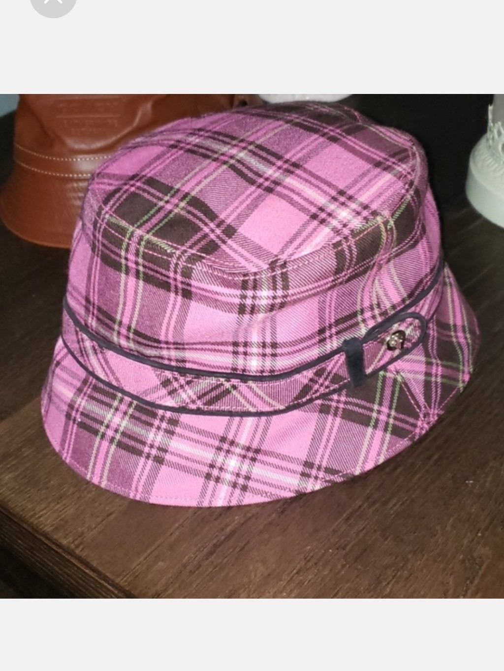 Nwt Vintage Coach Pink Plaid Bucket Hat With Contrast Trim
